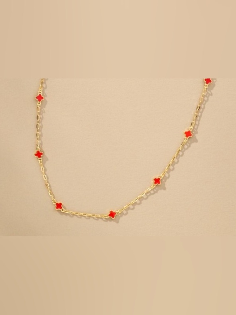 Anthropologie Tiny Clover 15" Chain Necklace Red & Gold | NWT
